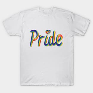 Pride Heart Text Rainbow Flag Gay Pride 3D Lettering Illustration Typography T-Shirt